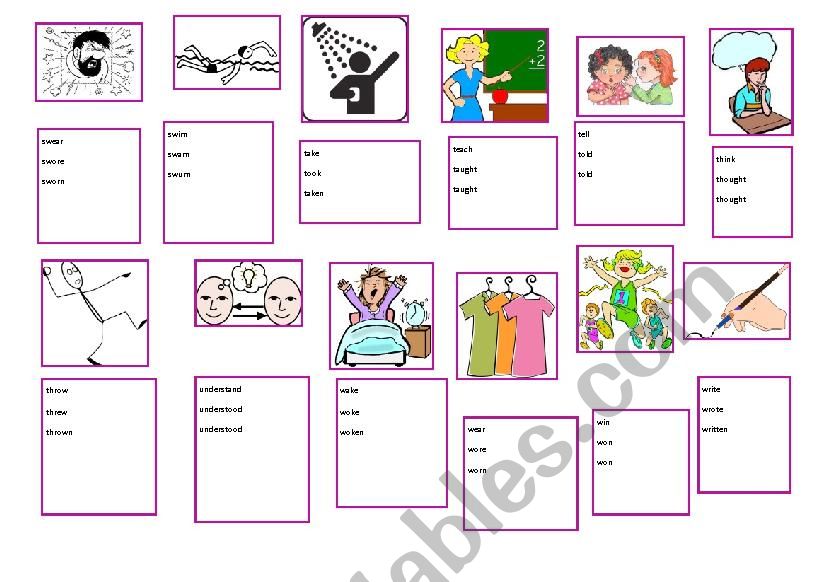 Irregular verbs - 71-82 - ESL with clipart