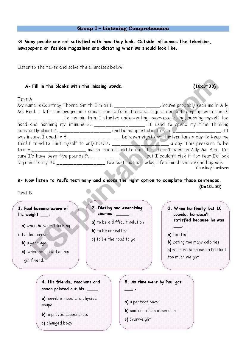 Listening test worksheet