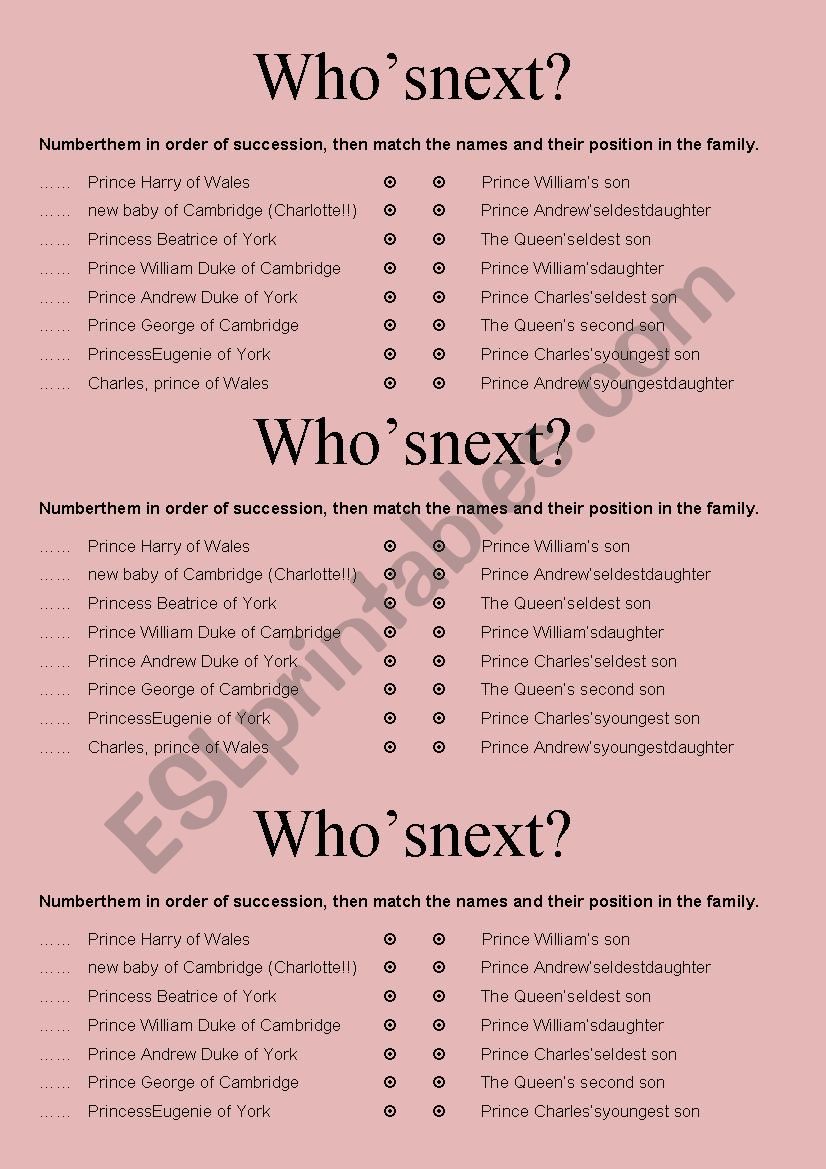 WhoÂ´s next? worksheet