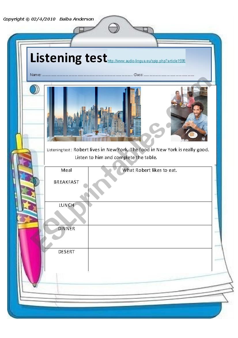 Listening Test  worksheet