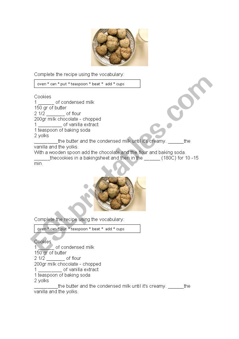 cookies recipe worksheet