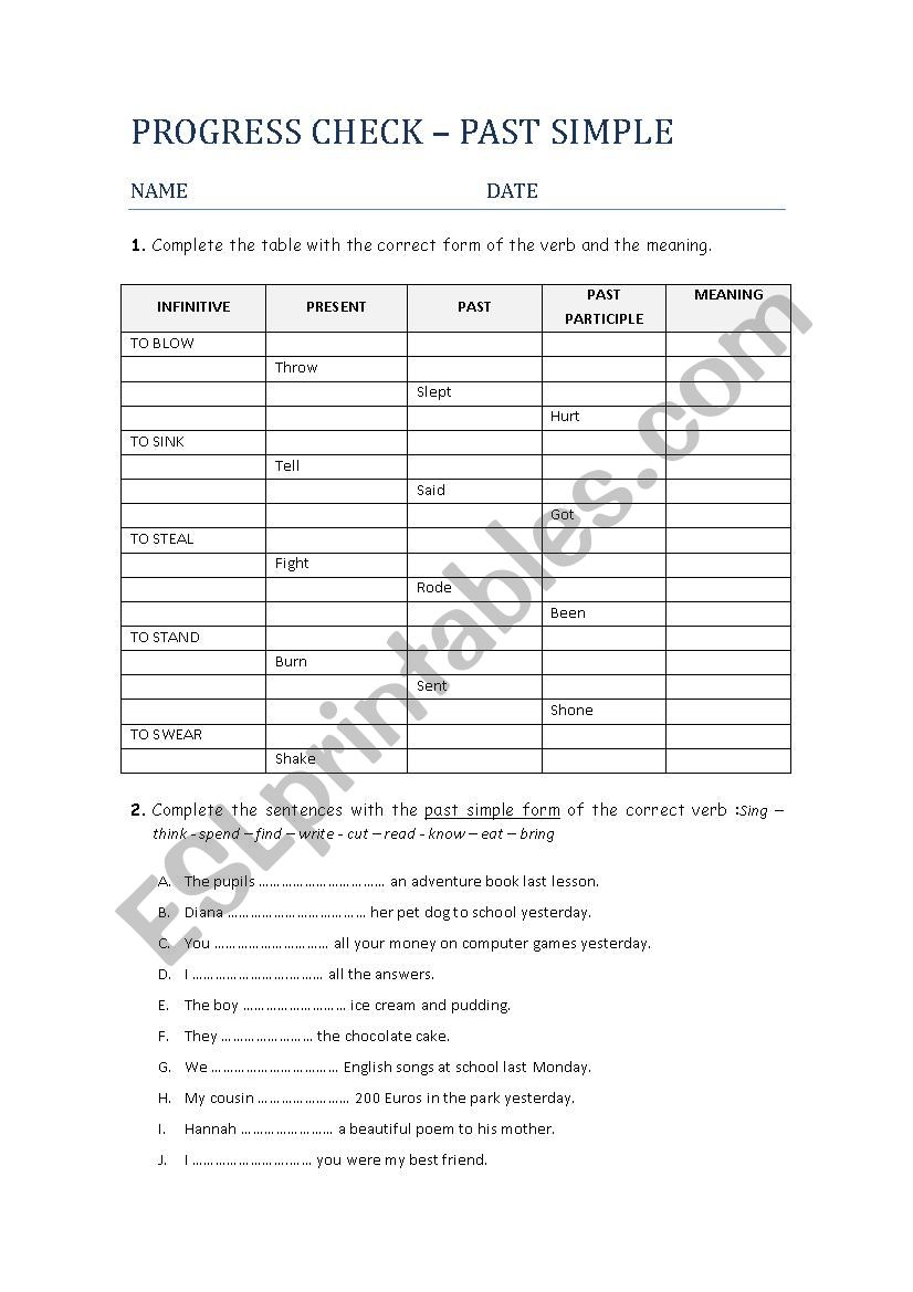 PROGRESS CHECK worksheet