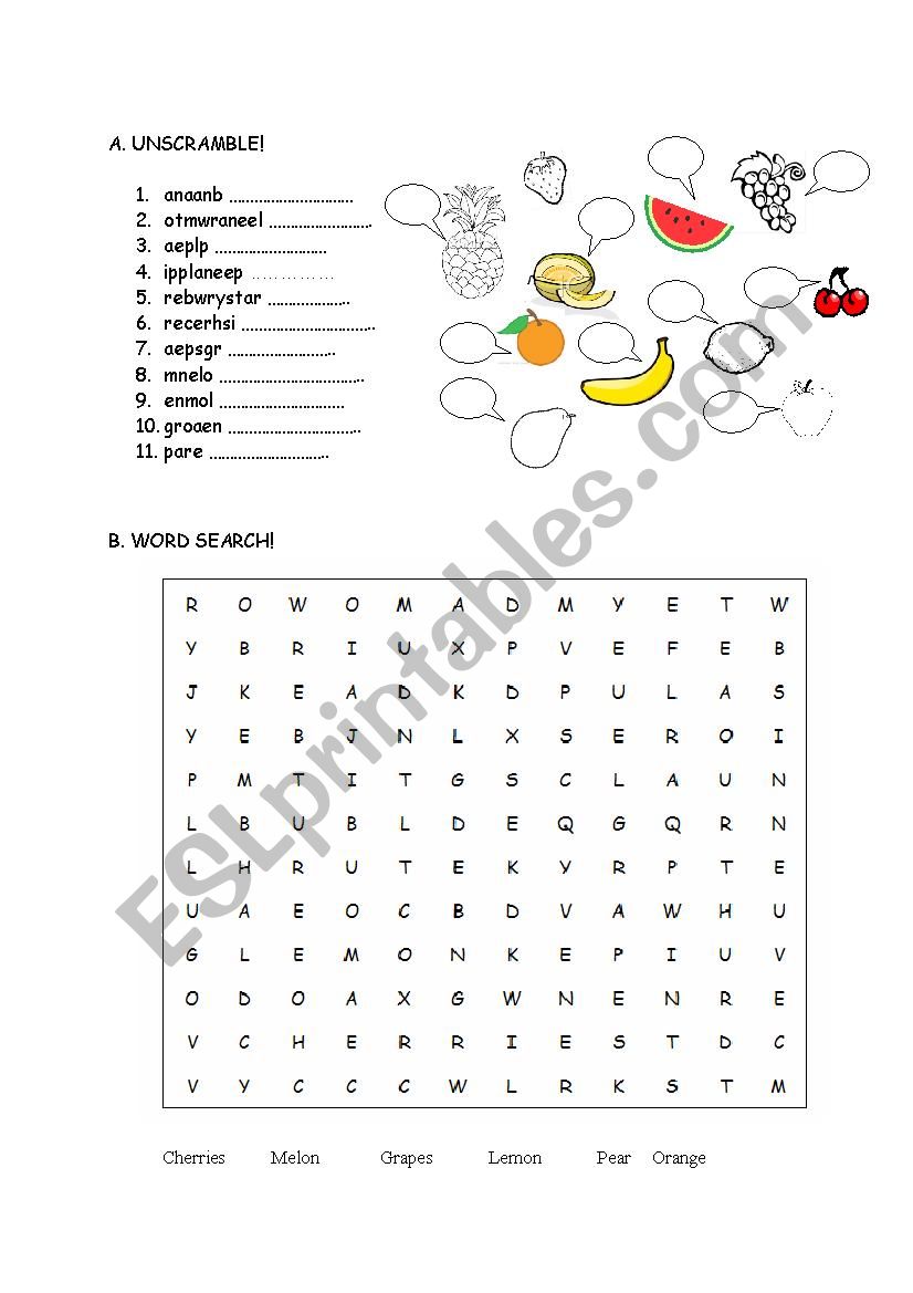 Fruits  worksheet