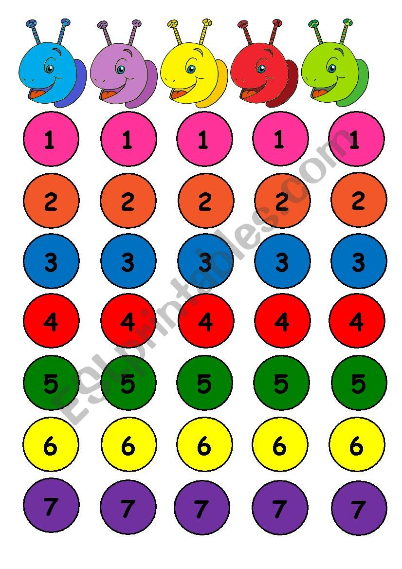 Colours and numbers - caterpillar game 
