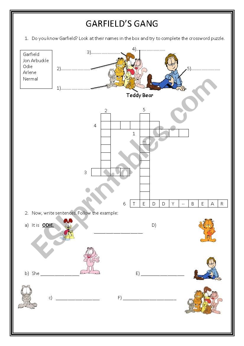 Garfields Gang worksheet