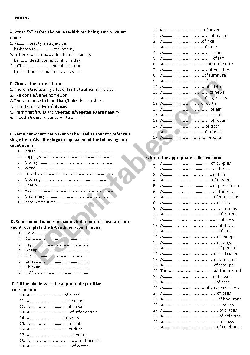 Nouns worksheet