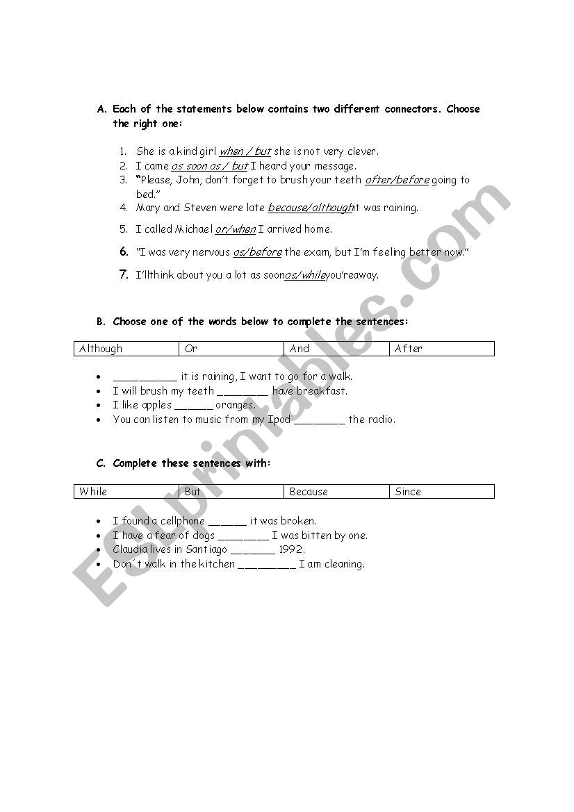 Connectors worksheet