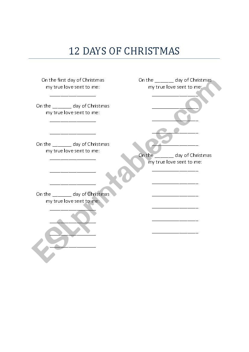 12 Days of Christmas worksheet