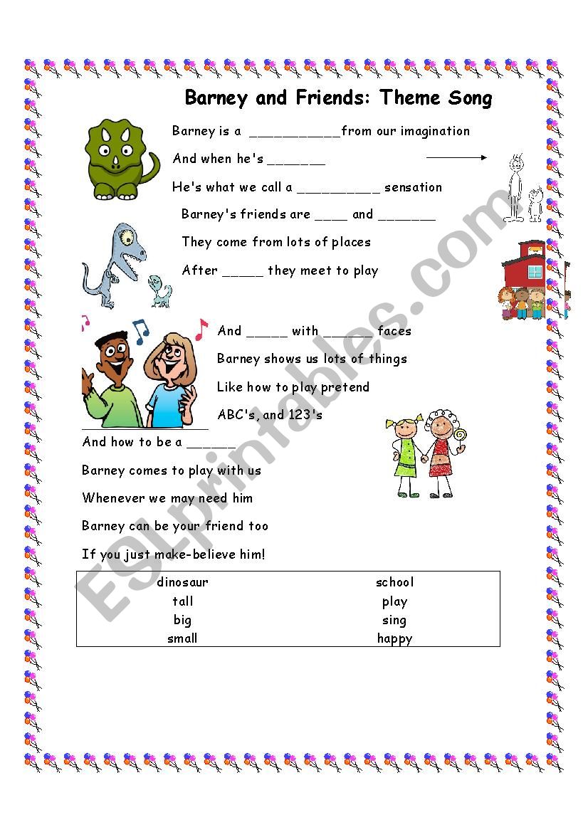 Barney and Friends Theme Song worksheet