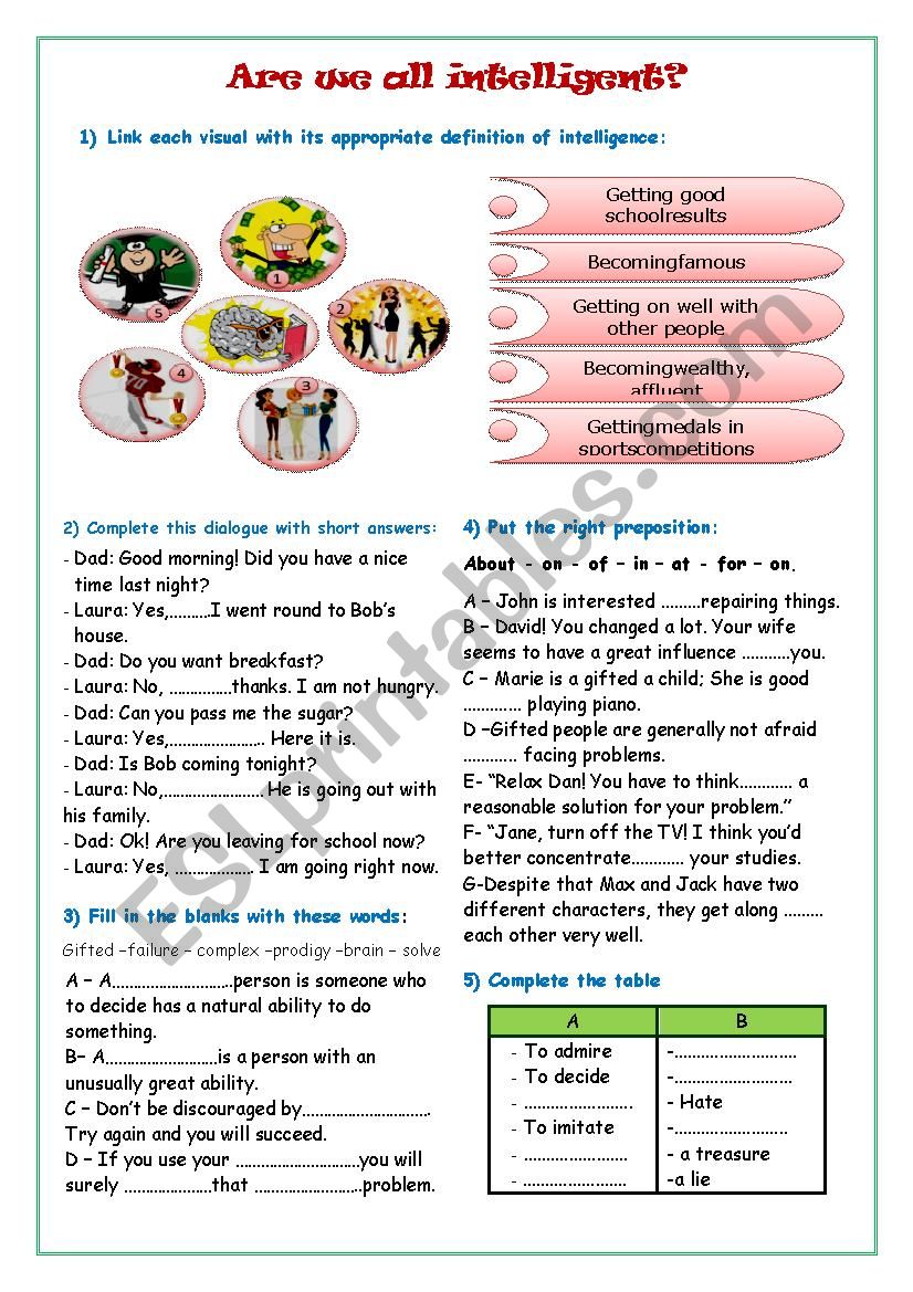 Are we all intelligent ? worksheet