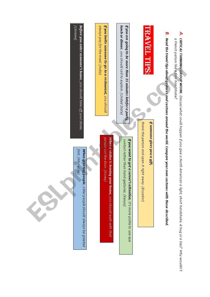 Customs and cultures worksheet