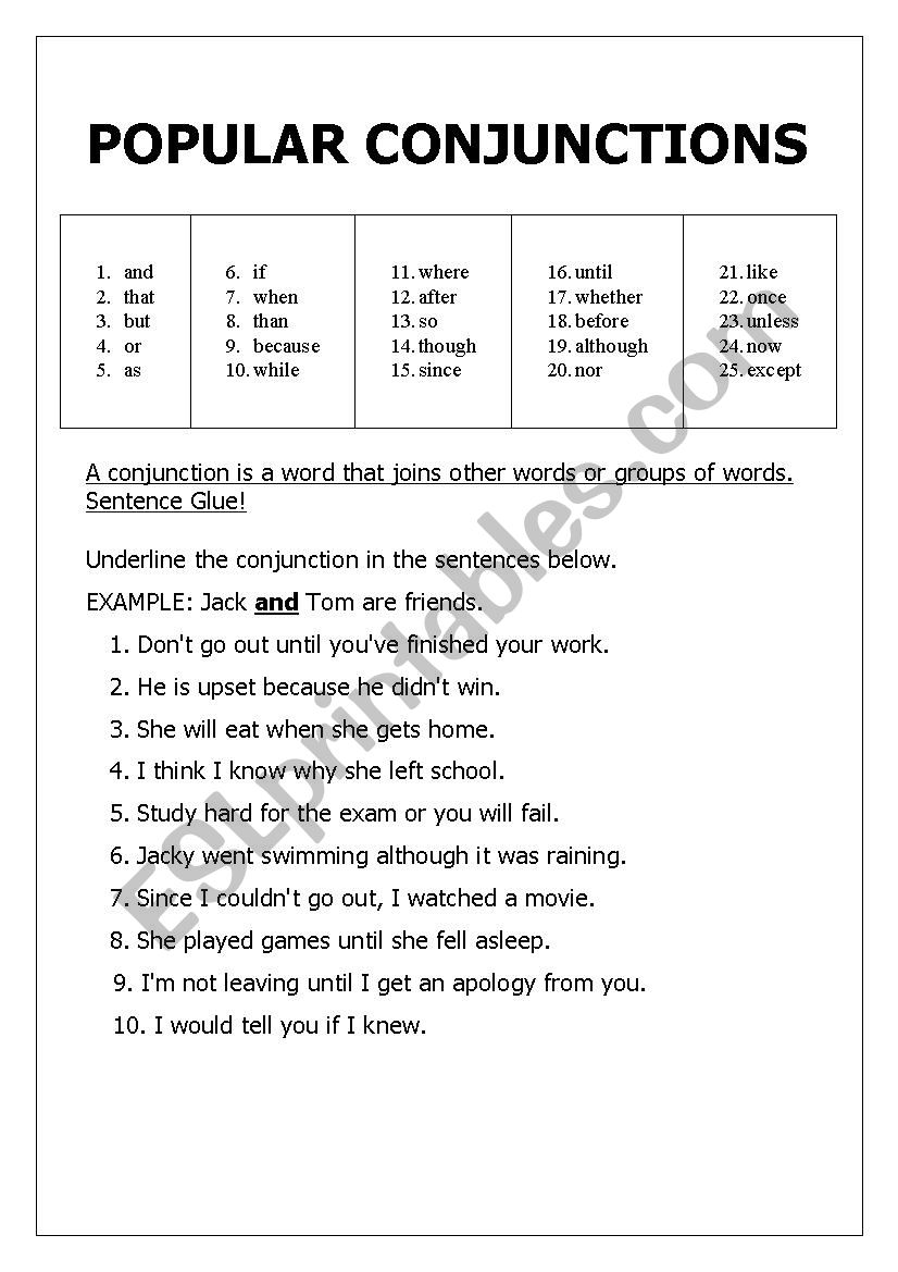 Conjunctions worksheet