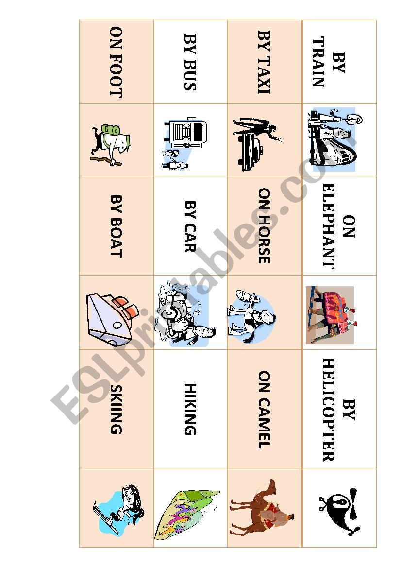 Transport Flash cards worksheet