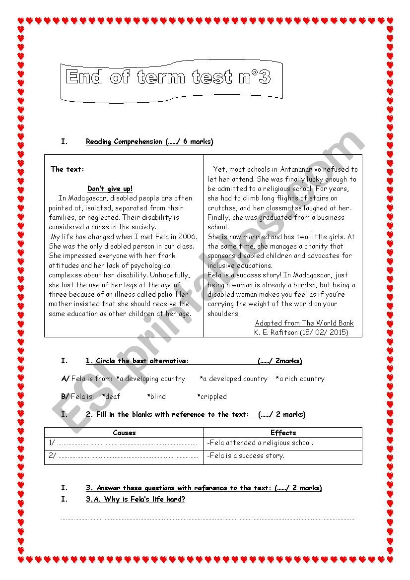 End of term test n 3 ( 9th form)