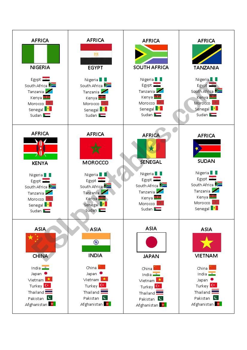 Happy Families Game - Countries and Continents