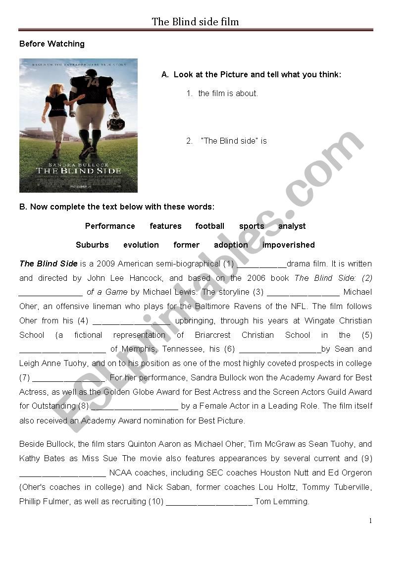 The Blind side  worksheet