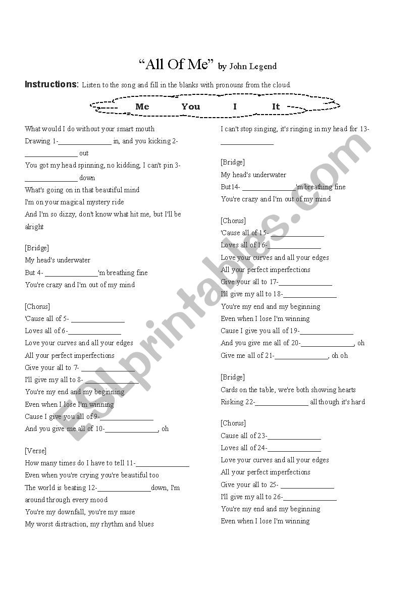 All of me worksheet