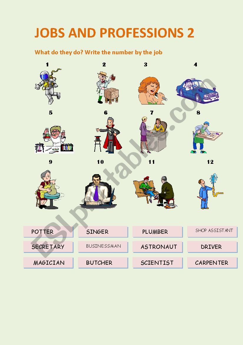 JOBS AND PROFESSIONS 2 worksheet
