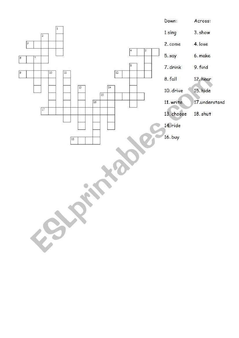 Past Participle Crossword worksheet