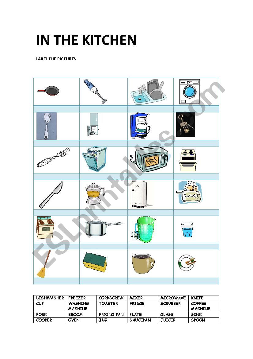 IN THE KITCHEN worksheet