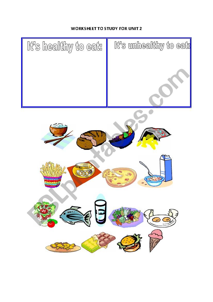 Healthy food and habits worksheet