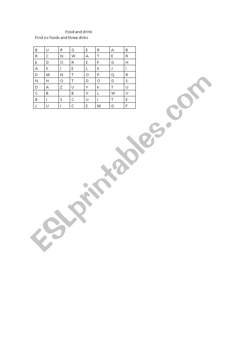 Find foods and drinks worksheet Find foods and drinks worksheet