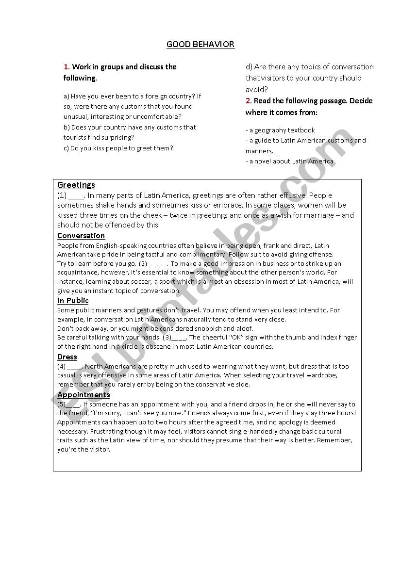 good behaviour worksheet