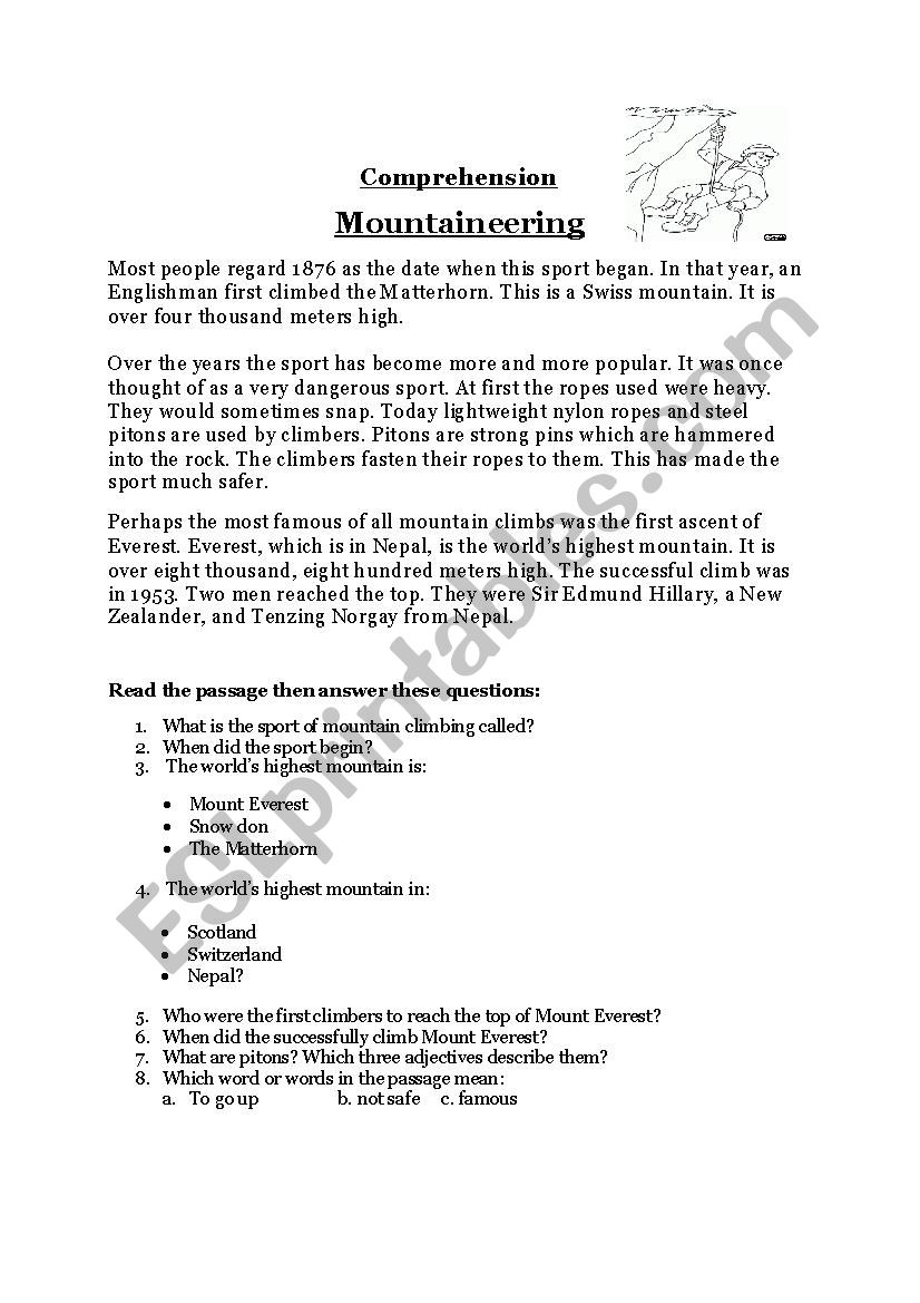 comprehension worksheet