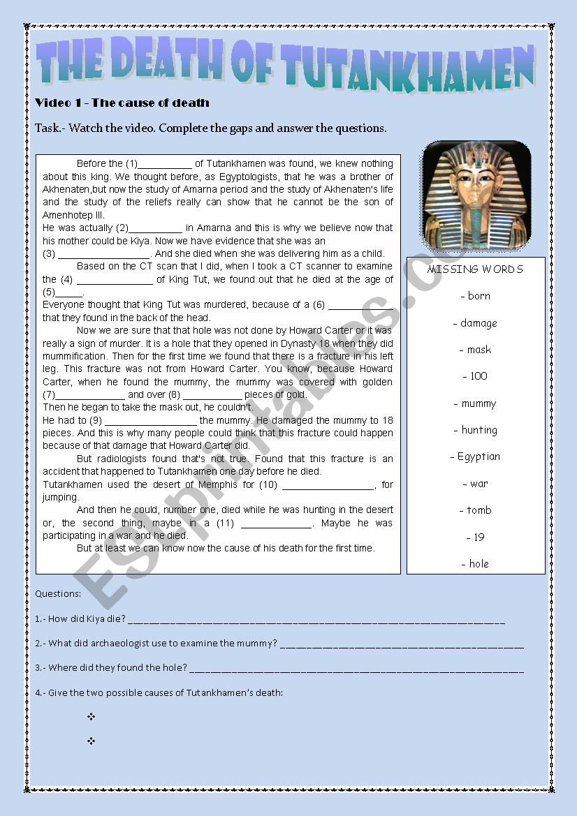 MUMMIES - KING TUT worksheet