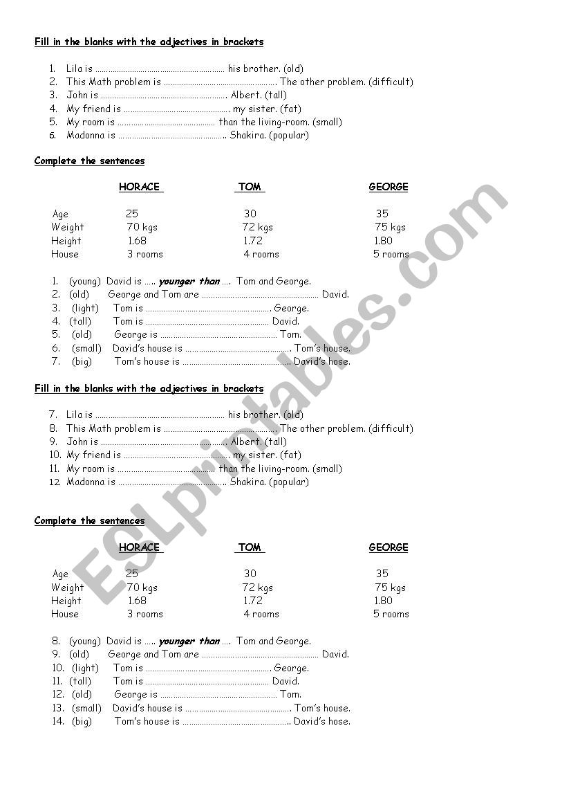 Comparatives worksheet