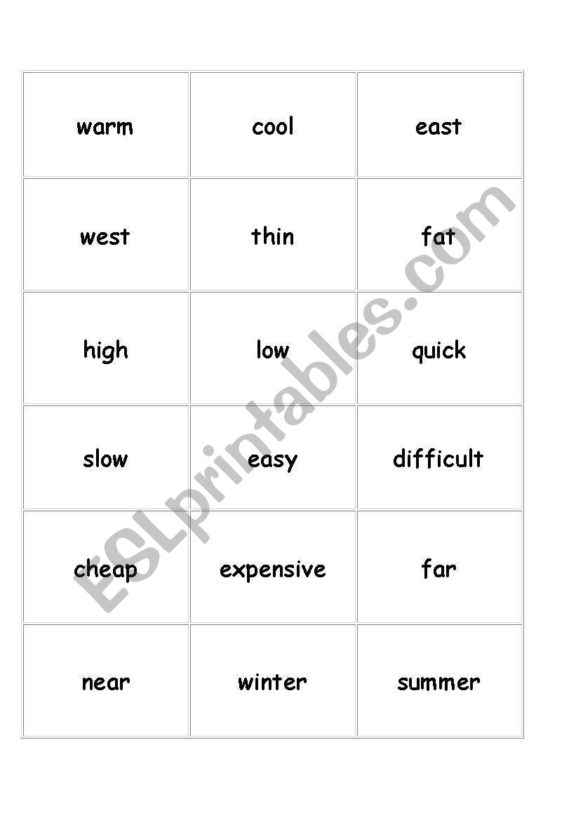 oppositea worksheet