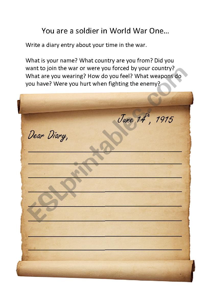 ww1 soldier diary entry homework