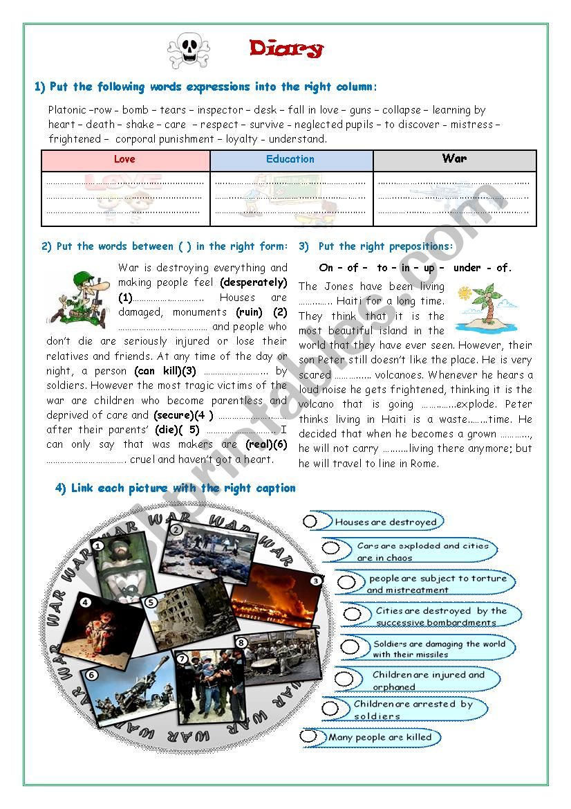 A Diary worksheet