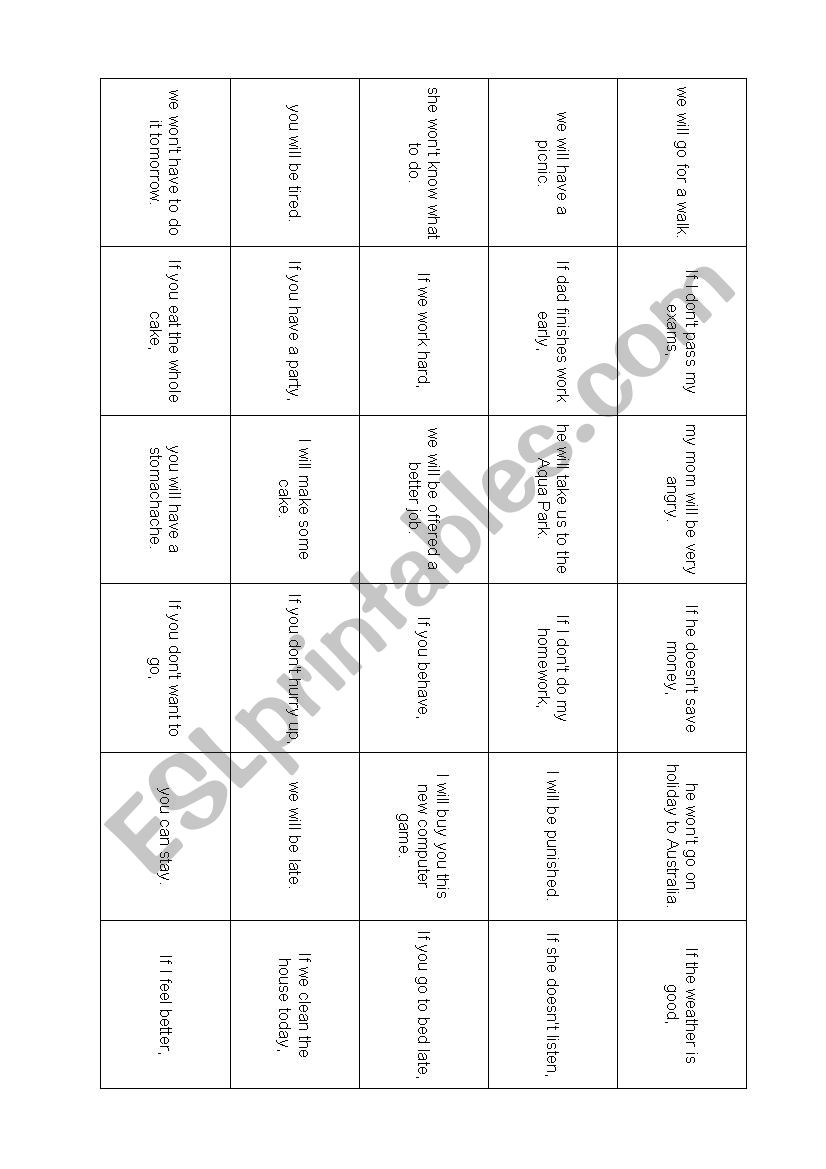 1st conditional domino worksheet