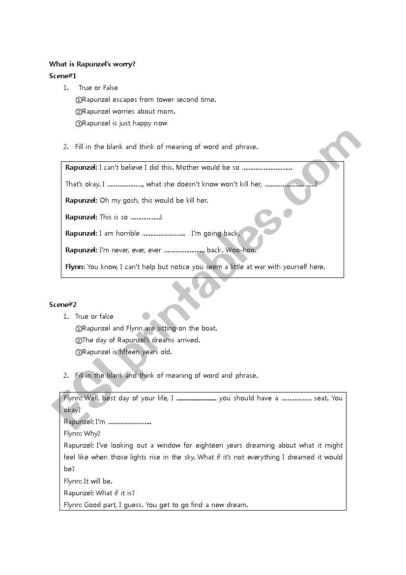 Tangled dictation worksheet