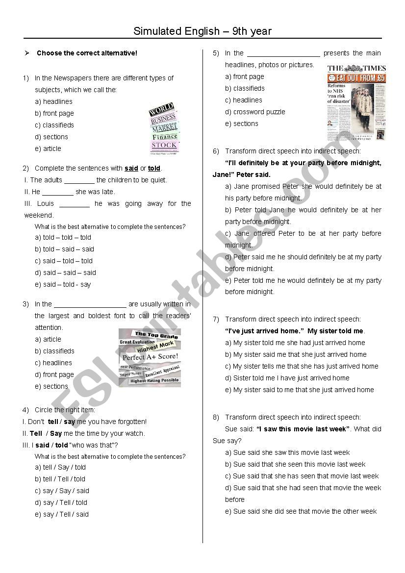 Simulated English_9th year_Newspaper_Reported_Speech