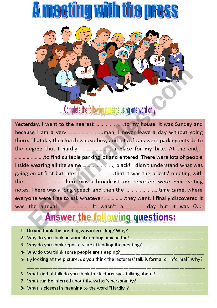 A meeting with the press  worksheet