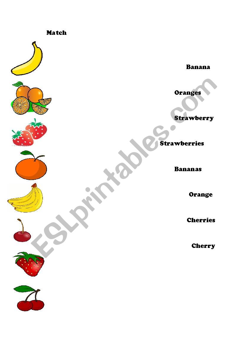 Fruits: Plural and singular  worksheet
