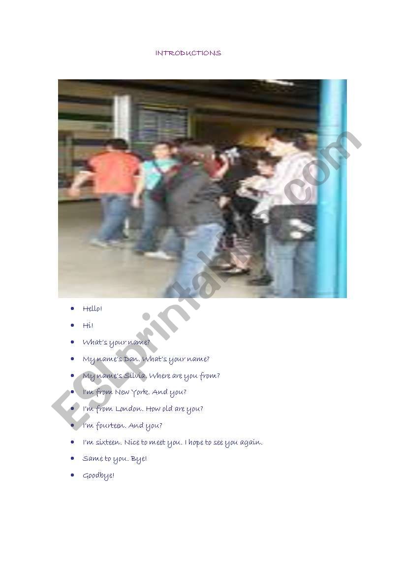 Introductions worksheet