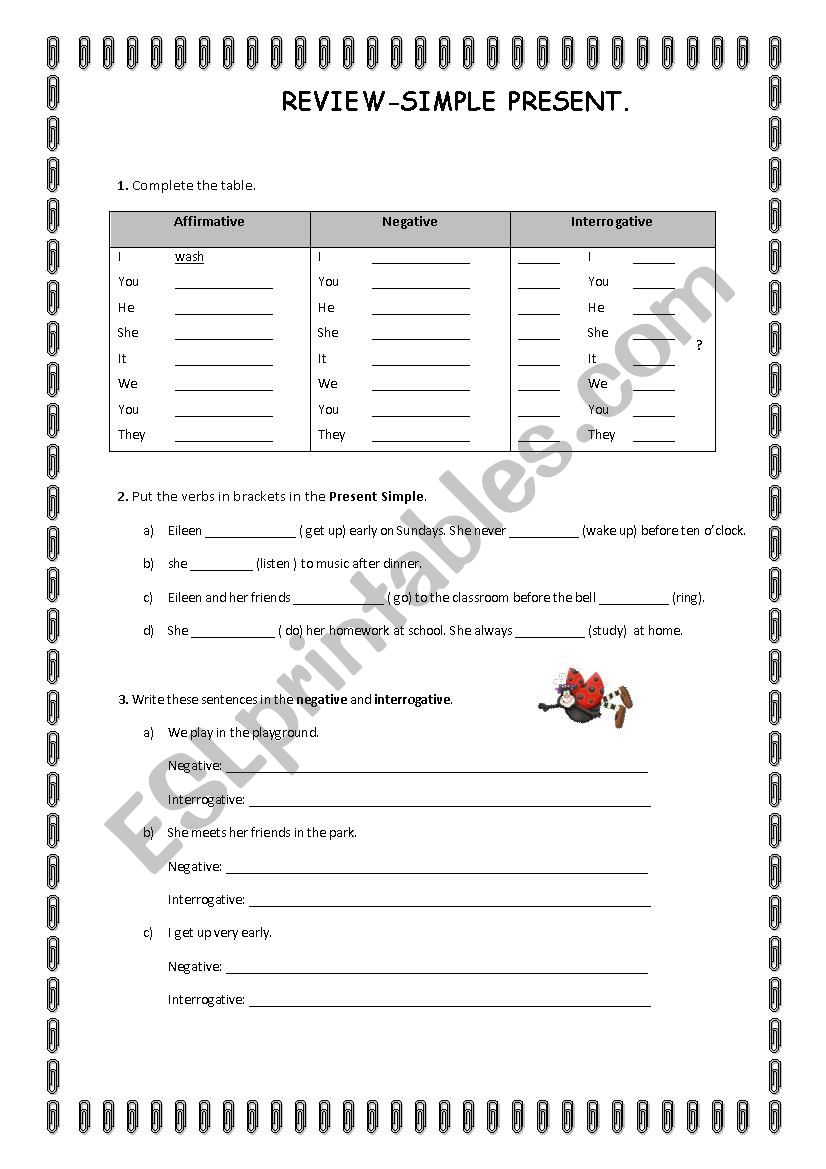 REVIEW -SIMPLE PRESENT worksheet