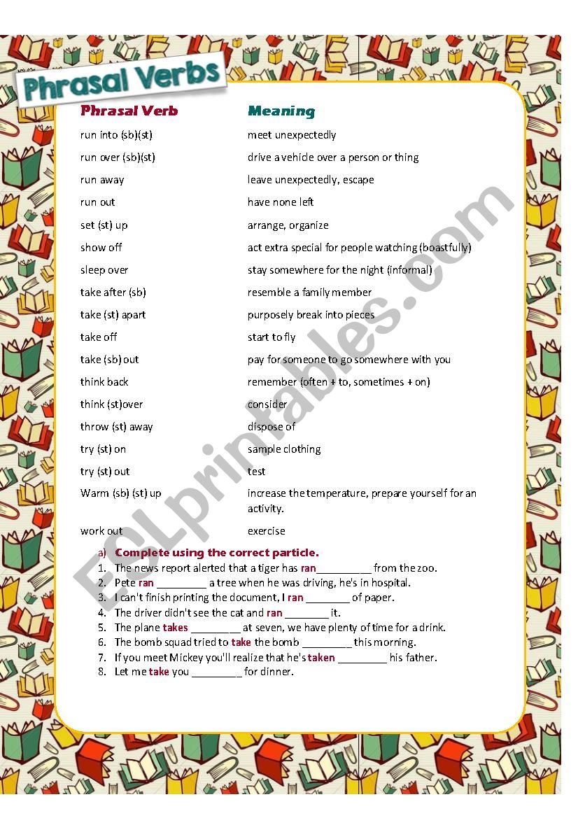 Phrasal verbs in context  worksheet