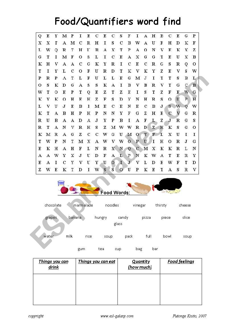 Food Wordsearch worksheet