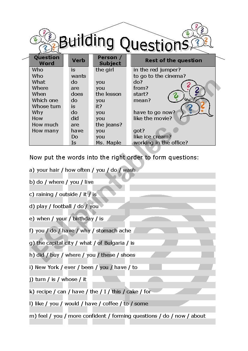 Building questions - Word Order - Worksheet 