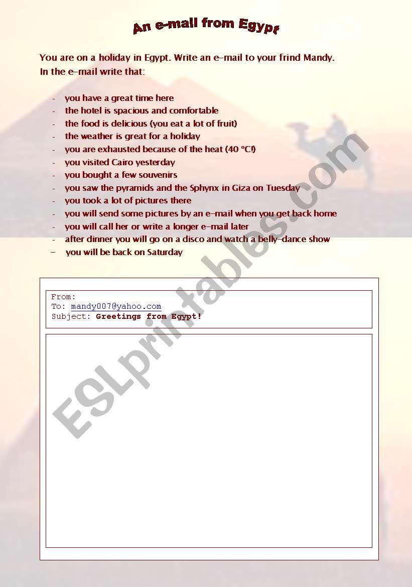 An e-mail from Egypt worksheet