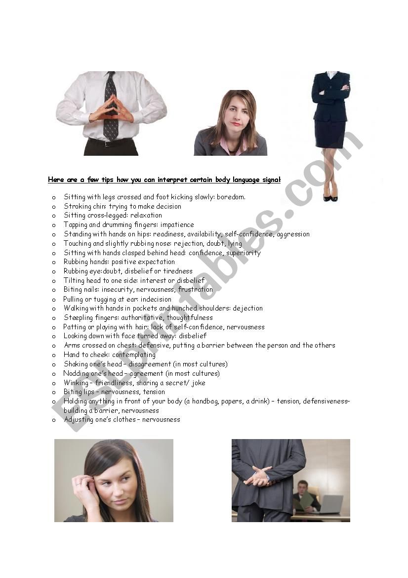 Body Language worksheet