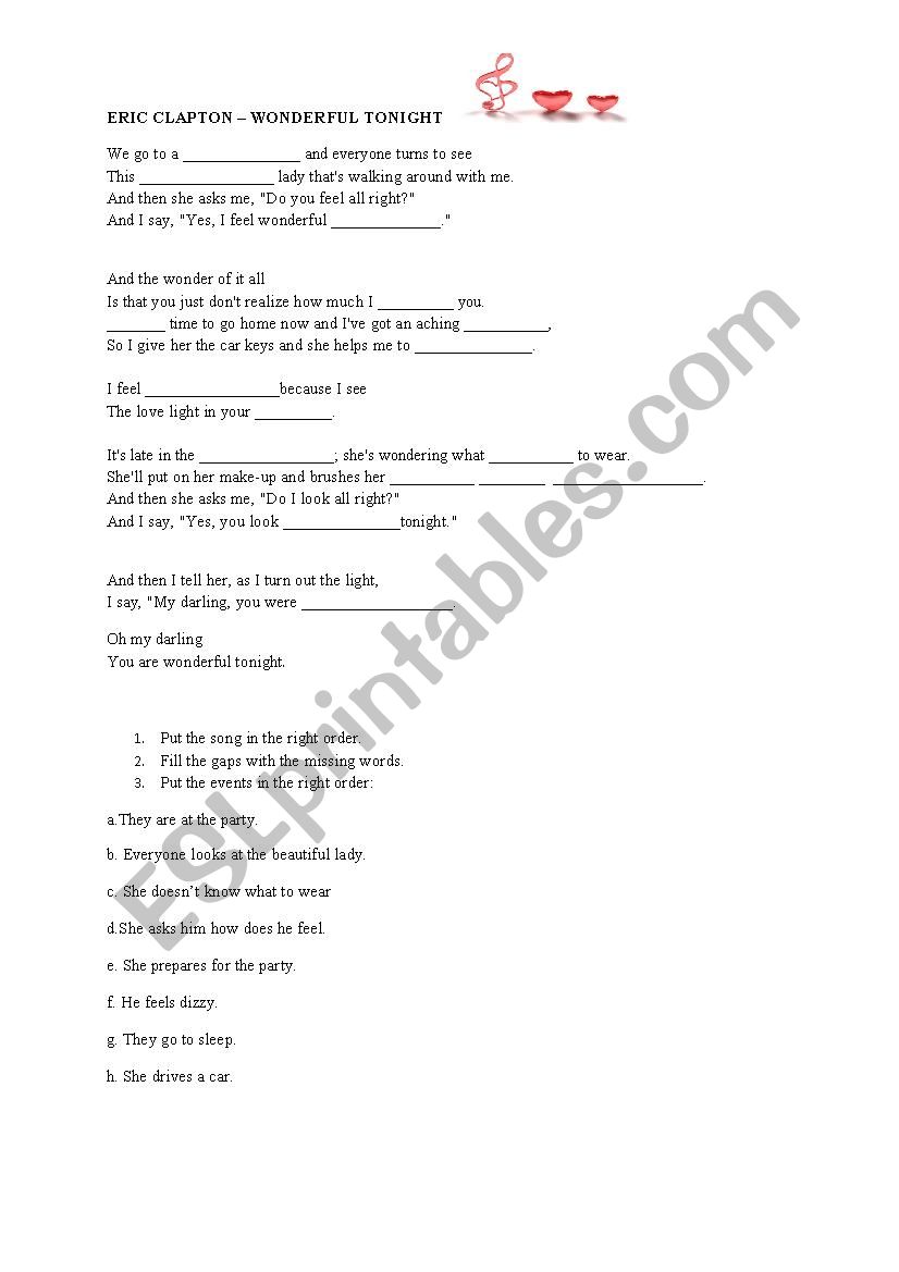 Tears in heaven worksheet