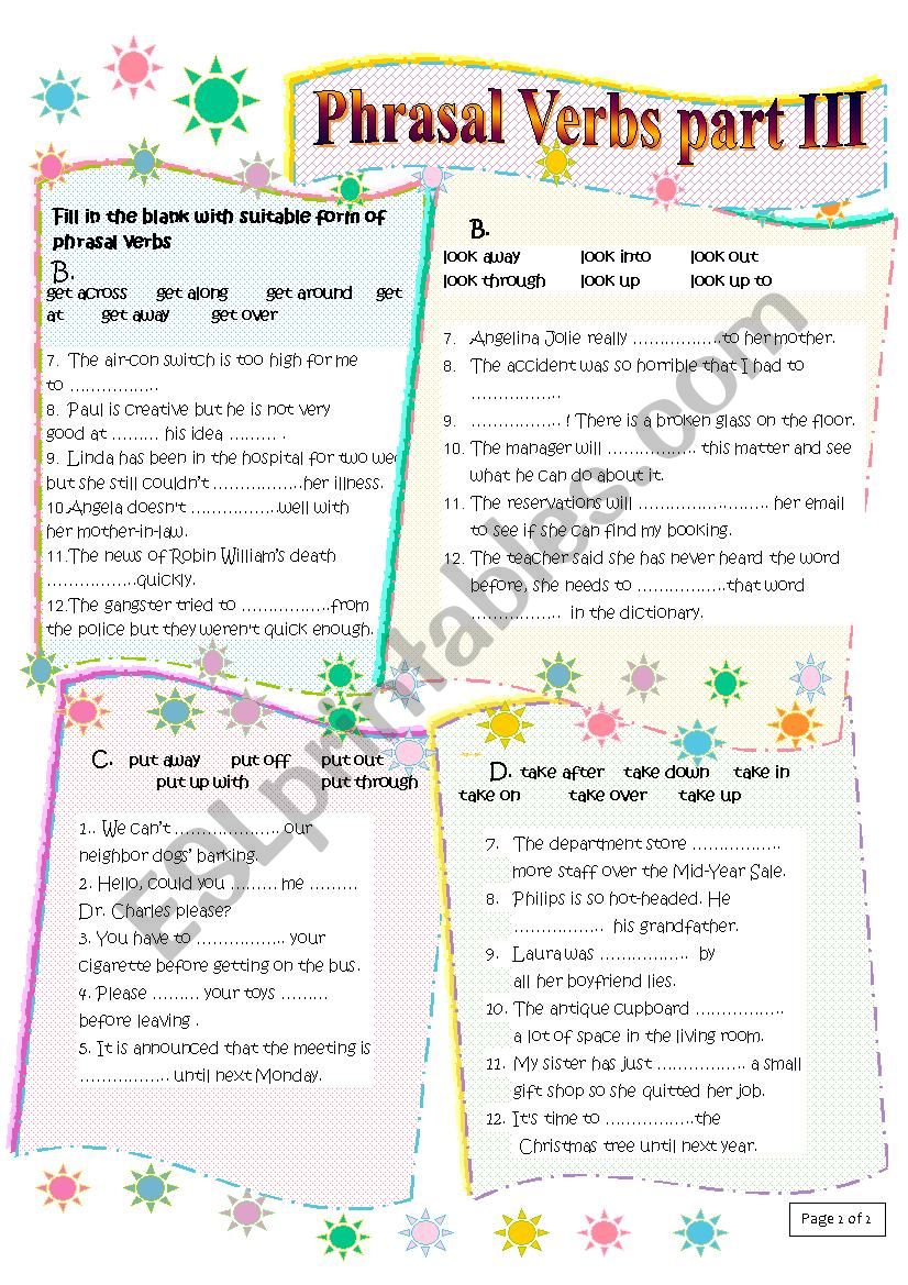 Phrasal Verb III with Key worksheet