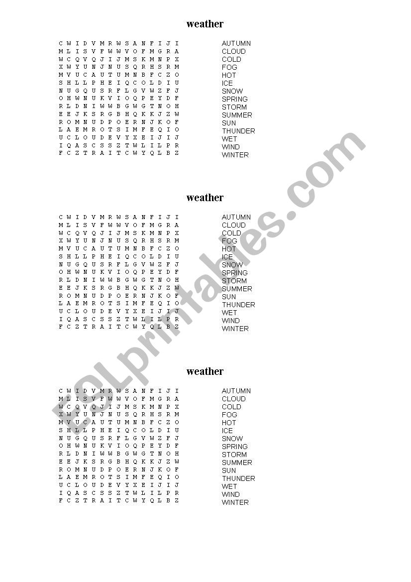 weather - word search worksheet