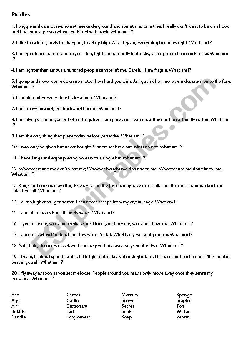 Riddles (key included) worksheet