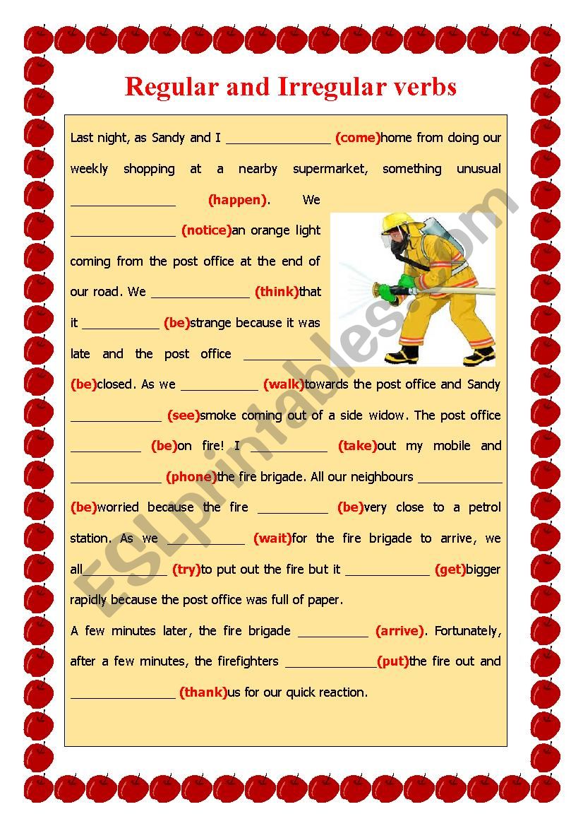 Regular and Irregular Verbs worksheet